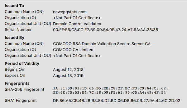 MageCart script utilized for the Newegg compromise